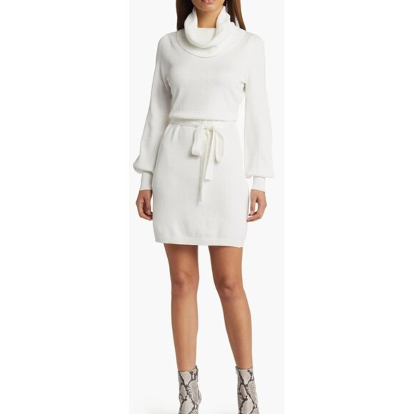 Sam Edelman White Cowl Neck Sweater Dress White Size Medium Chic Fall/Winter - Picture 1 of 15